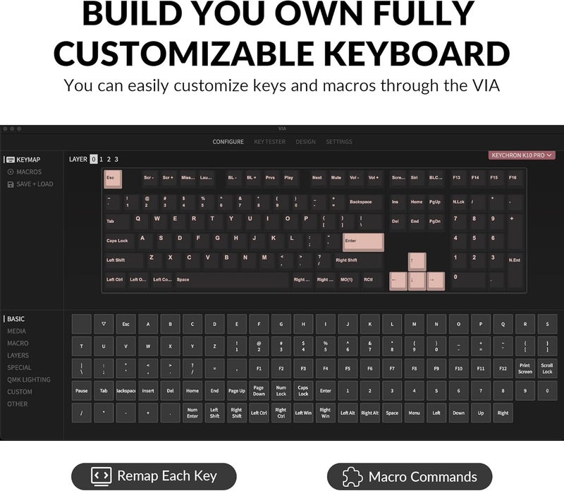 Keychron لوحة مفاتيح ميكانيكية مخصصة لاسلكية K10 Pro، قابلة للبرمجة QMK/VIA بلوتوث/سلكية بإضاءة خلفية بيضاء، مفتاح K Pro بني قابل للتبديل - لأجهزة ماك وويندوز ولينكس - Image 4